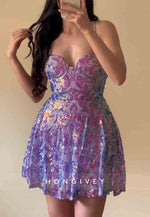 Halter Sweetheart Sleeveless Beading A-Line Crisscross Back Mini Homecoming Dresses