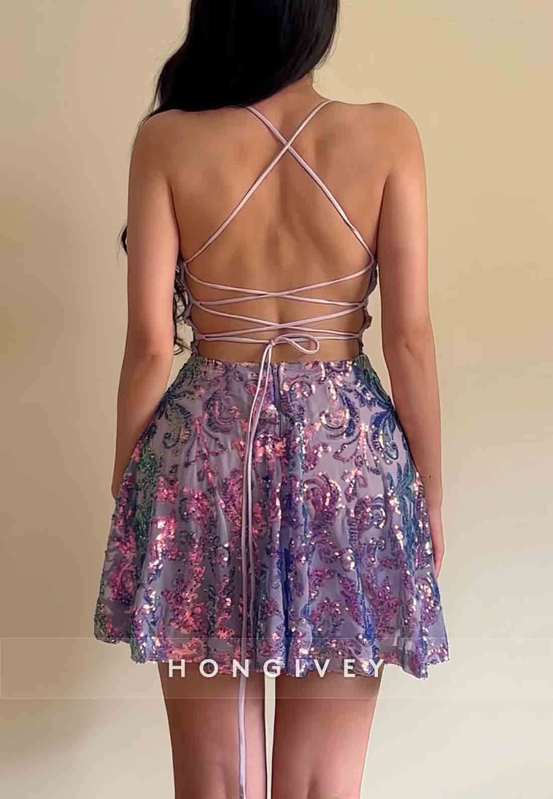 Halter Sweetheart Sleeveless Beading A-Line Crisscross Back Mini Homecoming Dresses