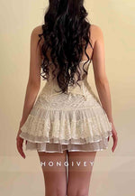 Strapless Sweetheart Lace A-Line Scalloped Neck Mini Homecoming Dresses with Corset