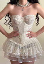 Strapless Sweetheart Lace A-Line Scalloped Neck Mini Homecoming Dresses with Corset