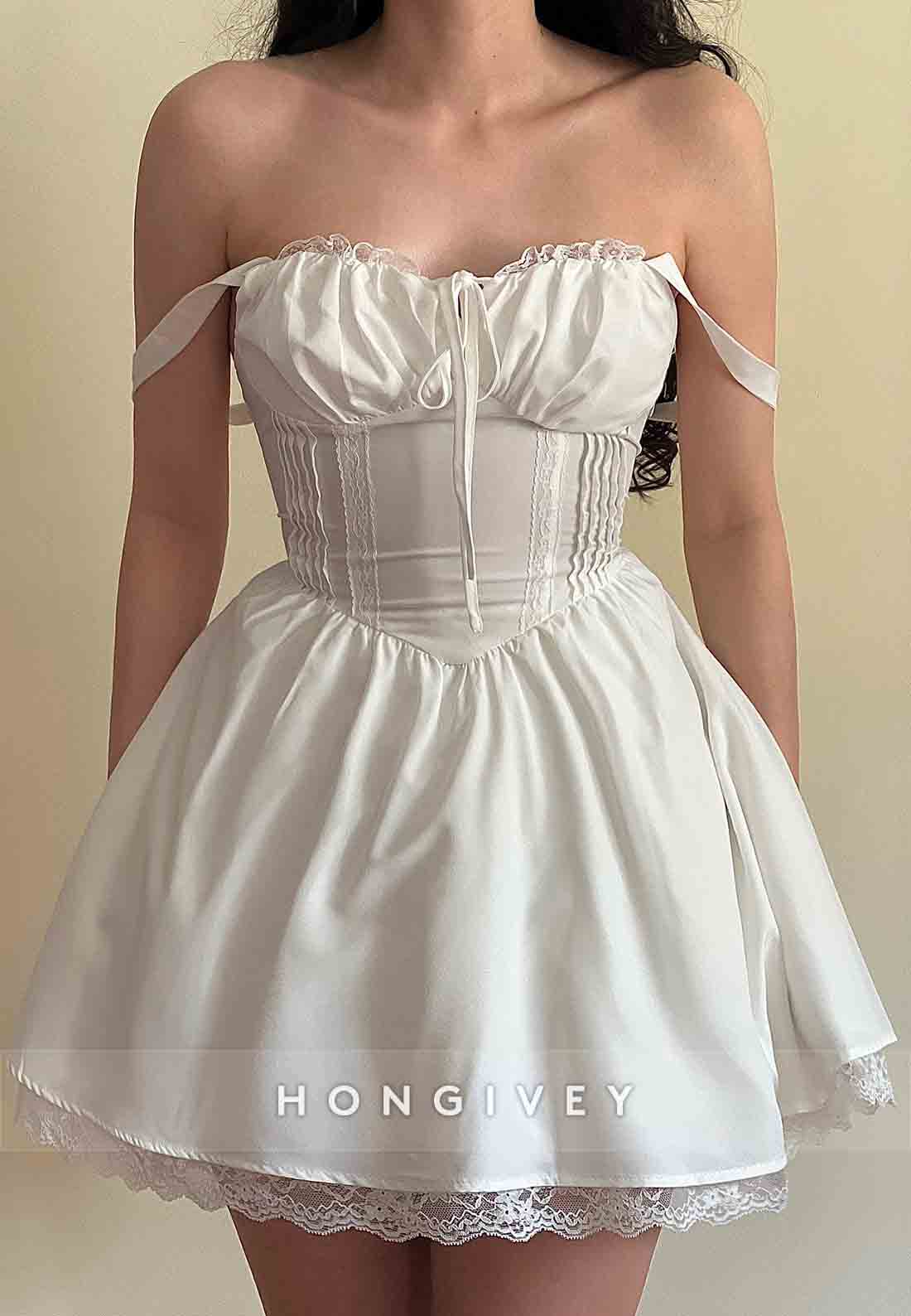 Regular Straps A-Line Tie Back Short Homecoming Dresses with Lace Trim