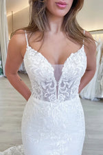 Long Corset Lace Wedding Dresses Mermaid V Neck Backless