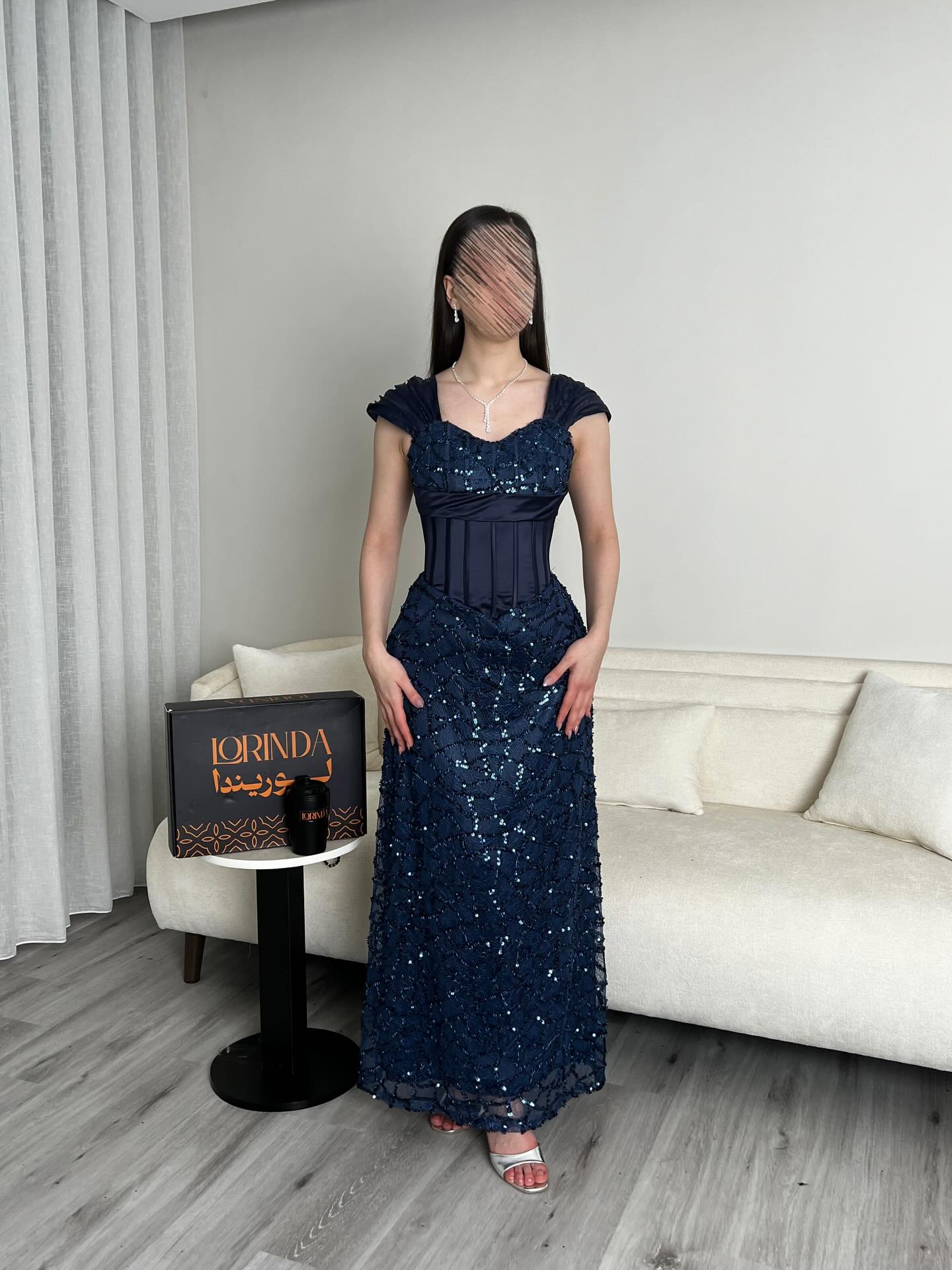 Sequins Sparkle Square Neck Sleevless Mermaid Ankle-Length Evening Dress