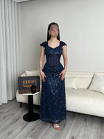 Sequins Sparkle Square Neck Sleevless Mermaid Ankle-Length Evening Dress