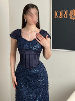 Sequins Sparkle Square Neck Sleevless Mermaid Ankle-Length Evening Dress