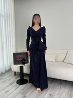 Elegant Sequins Sparkle V-Neck Long Sleeveless Mermaid Evening Dress