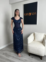 Sequins Sparkle Square Neck Sleevless Mermaid Ankle-Length Evening Dress