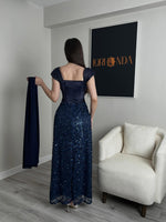 Sequins Sparkle Square Neck Sleevless Mermaid Ankle-Length Evening Dress