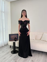 Off the Shoulder Sleeveless Beaded Flowers Mermaid Evening Dress Floor-Length