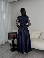 Square Neck Sequins Sparkle Lace Long Sleeve A-Line Ankle-Length Evening Dress