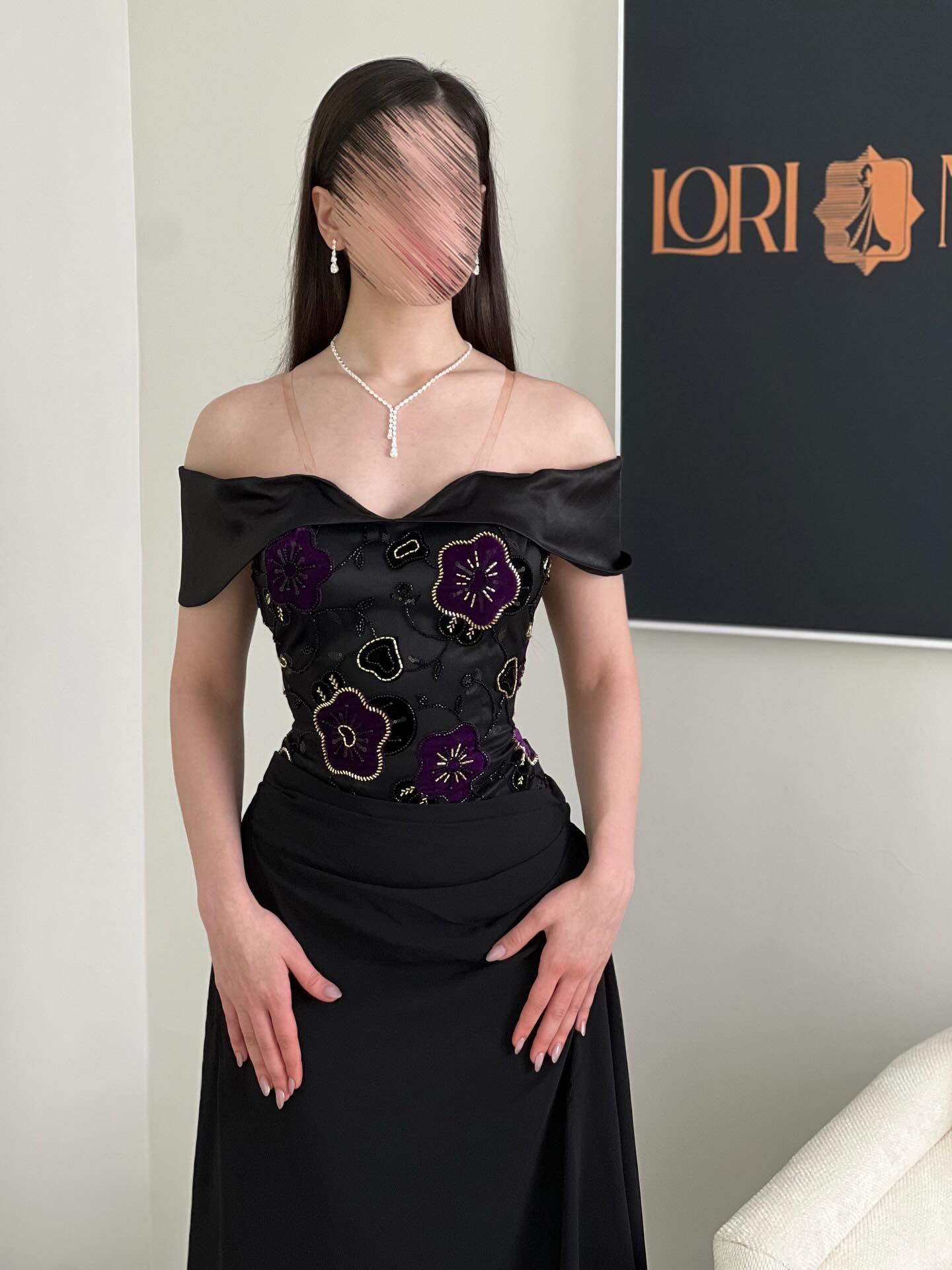 Off the Shoulder Sleeveless Beaded Flowers Mermaid Evening Dress Floor-Length