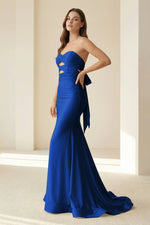 Yellow Strapless Mermaid Satin Formal Prom Dresses With Cutout