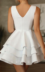 H2195 - Casual Satin A-Line V-Neck Tiered Party/Homecoming Dress