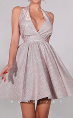 H2196 - Glitter V-Neck Halter A-Line Party/Homecoming Dress