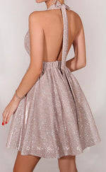 H2196 - Glitter V-Neck Halter A-Line Party/Homecoming Dress