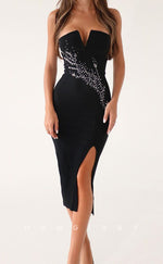 H2189 - Sexy Fitted Strapless Beaded Appliques With Side Slit Party/Homecoming Dress