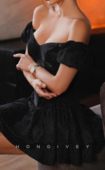 H2185 - Chic Satin A-Line Off-Shoulder Party/Homecoming Dress