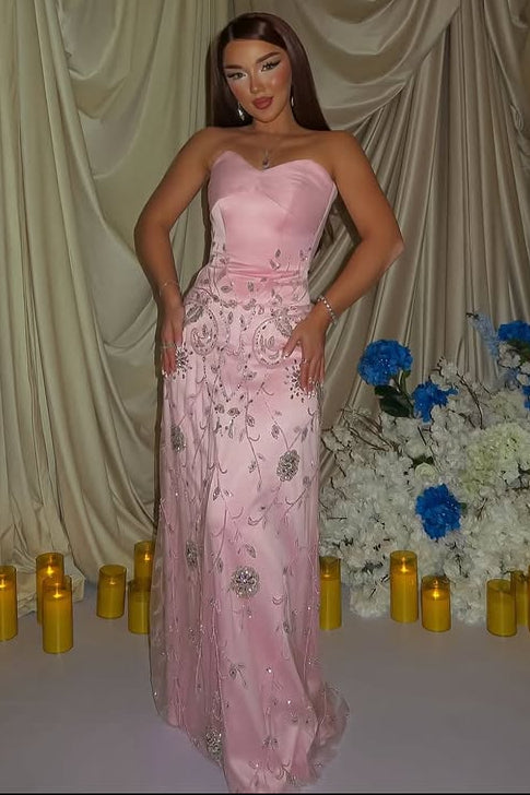 Pink Sweetheart Sleeveless Mermaid Beaded Sparkle Applique Prom Dress