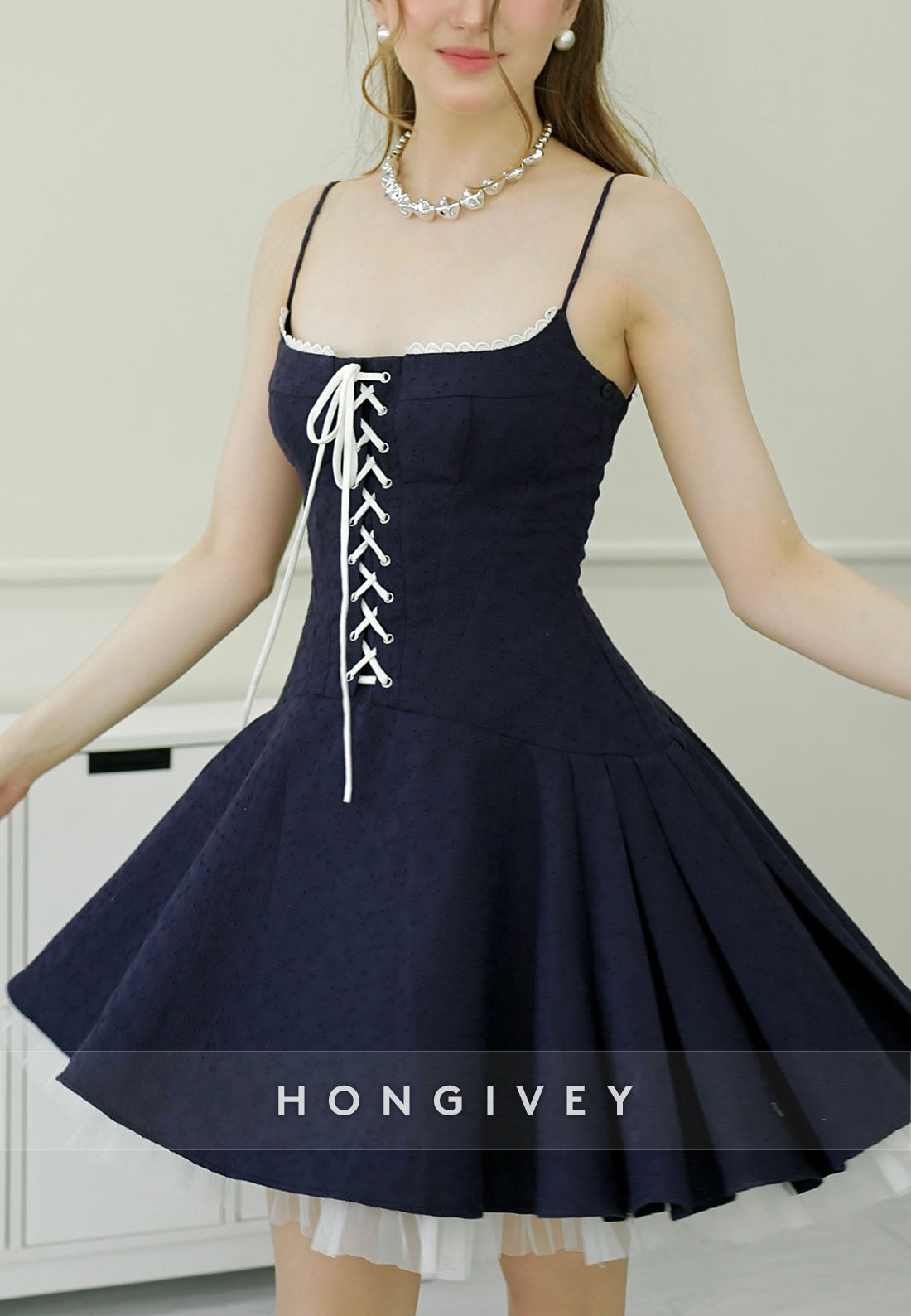 Navy Blue Spaghetti Straps A-Line Cross-Neck Short Homecoming Dress