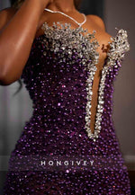 Luxurious Purple Strapless Trumpet Prom Dresses with Beading and Rhinestone