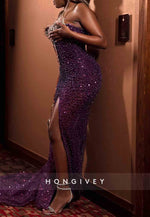 Luxurious Purple Strapless Trumpet Prom Dresses with Beading and Rhinestone