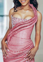 Sparkly High Slit One Shoulder Sheath Floor-Length Glitter Prom Dresses