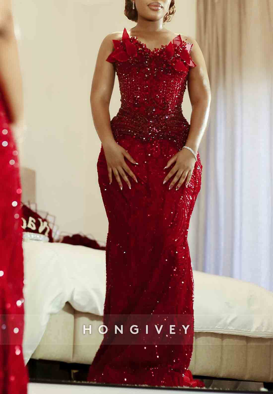 Luxurious Strapless Red Floor-Length Crisscross Back Trumpet Prom Dresses