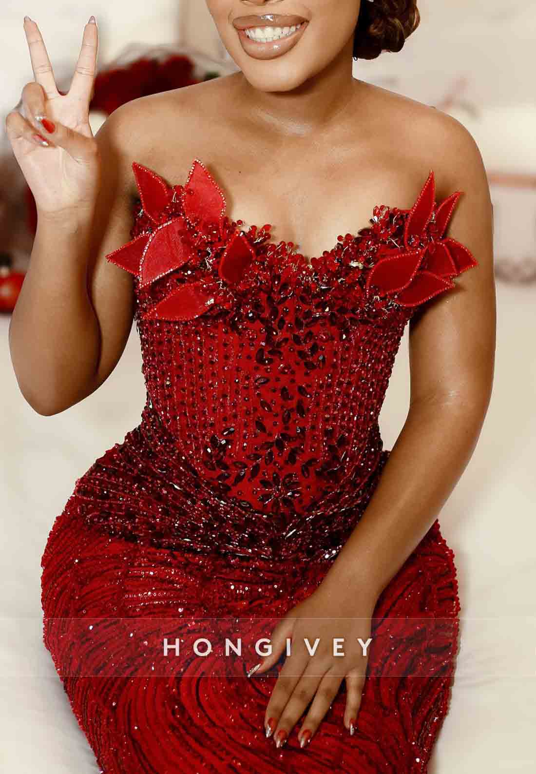 Luxurious Strapless Red Floor-Length Crisscross Back Trumpet Prom Dresses