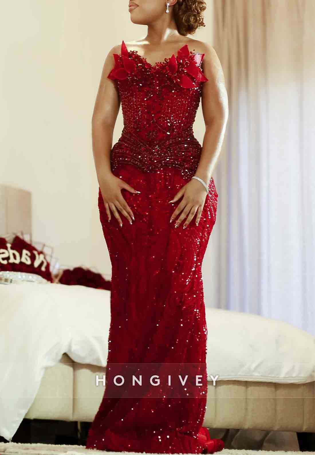 Luxurious Strapless Red Floor-Length Crisscross Back Trumpet Prom Dresses