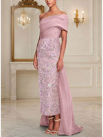 One Shoulder Mermaid Flowers Floral Print Ankle-Length Evening Dress