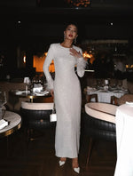 Sequins Sparkle O-Neck Long Sleeve Mermaid Feathe Ankle-Length Evening Dress