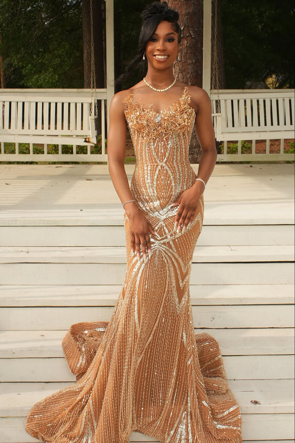 Lace Sleeveless Sequins Sprkle Mermaid Floor-Length Prom Dress for Black Girl