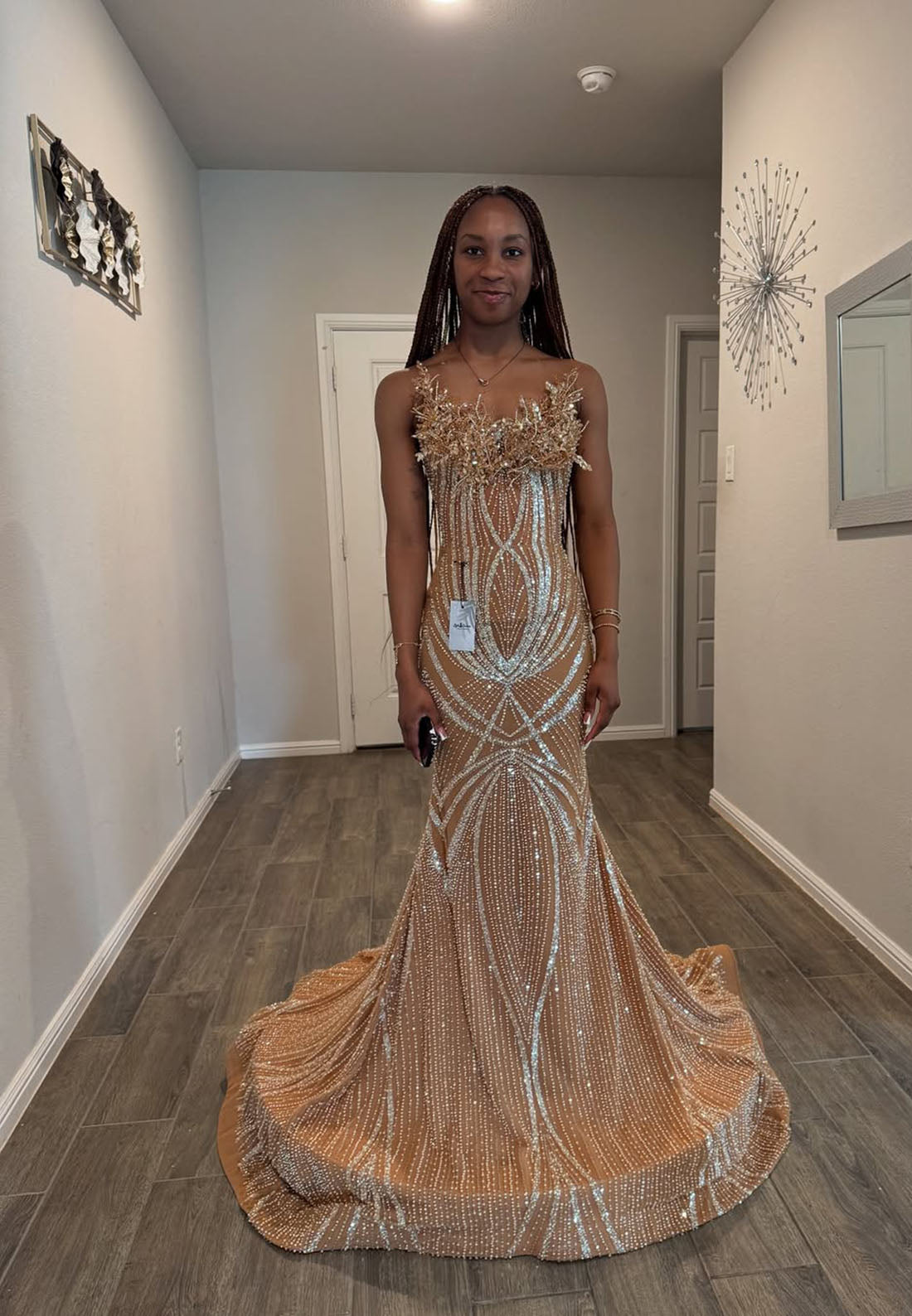 Lace Sleeveless Sequins Sprkle Mermaid Floor-Length Prom Dress for Black Girl