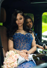 Blue Beaded Sweetheart Sleeveless Mermaid Sparkle Prom Dress for Black Girl