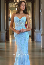 Luxury Blue Lace Mermaid Prom Dress Lace Up Swwetheart Evening Party Dresses