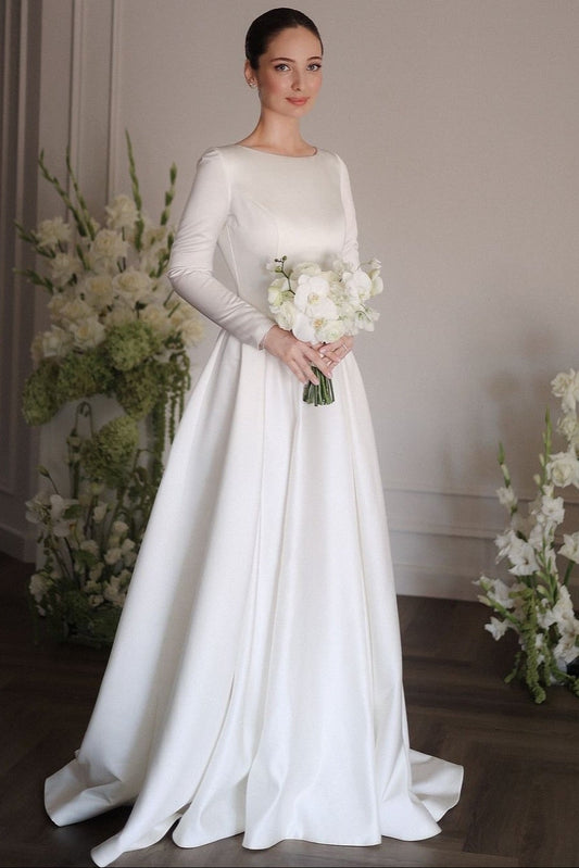 Elegant Long Sleeve A-Line Floor-Length Wedding Dress