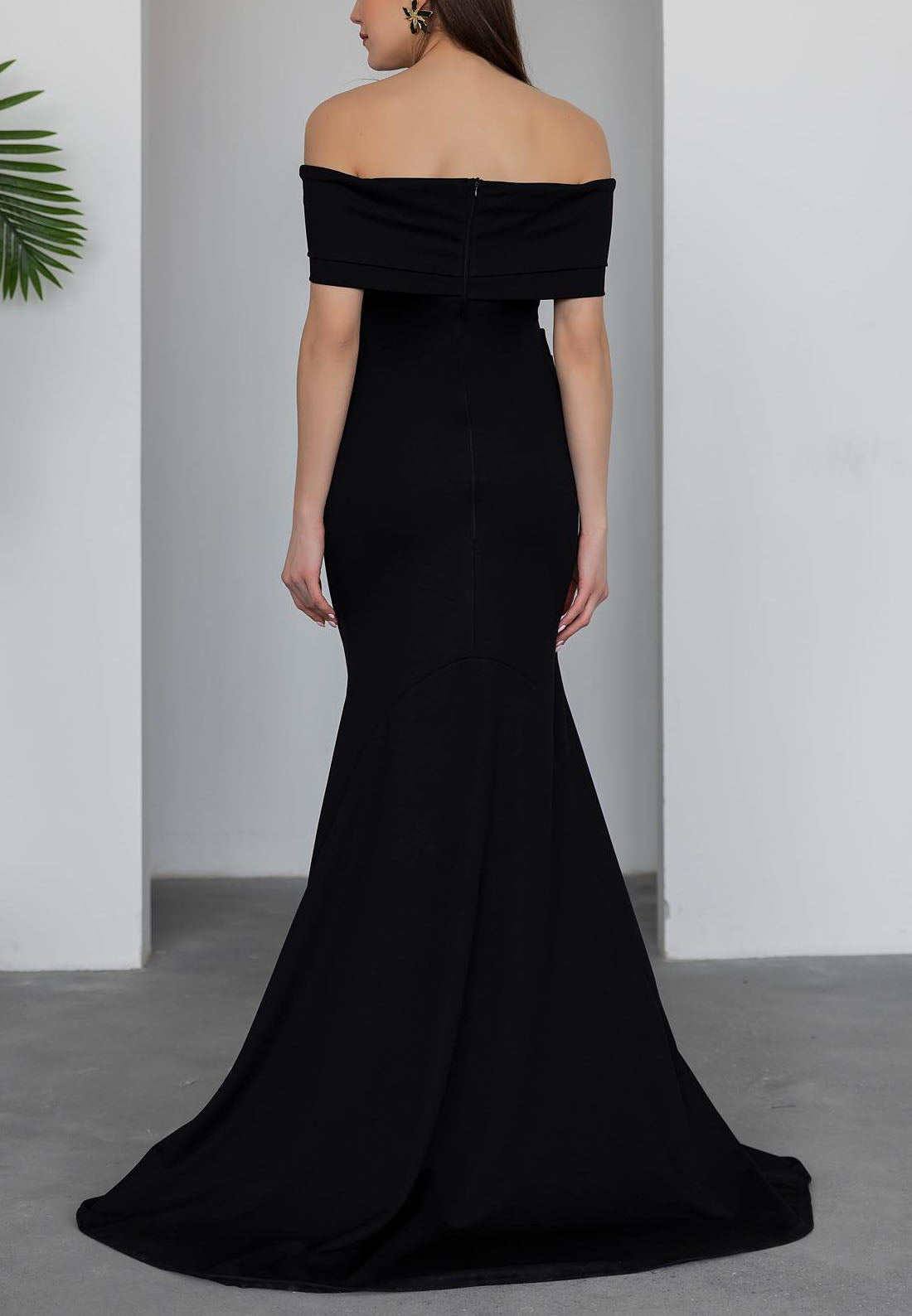 Off the Shoulder Formal Dresses Simple Shawl Pleated Trumpet Evening Gown