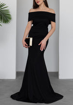 Off the Shoulder Formal Dresses Simple Shawl Pleated Trumpet Evening Gown