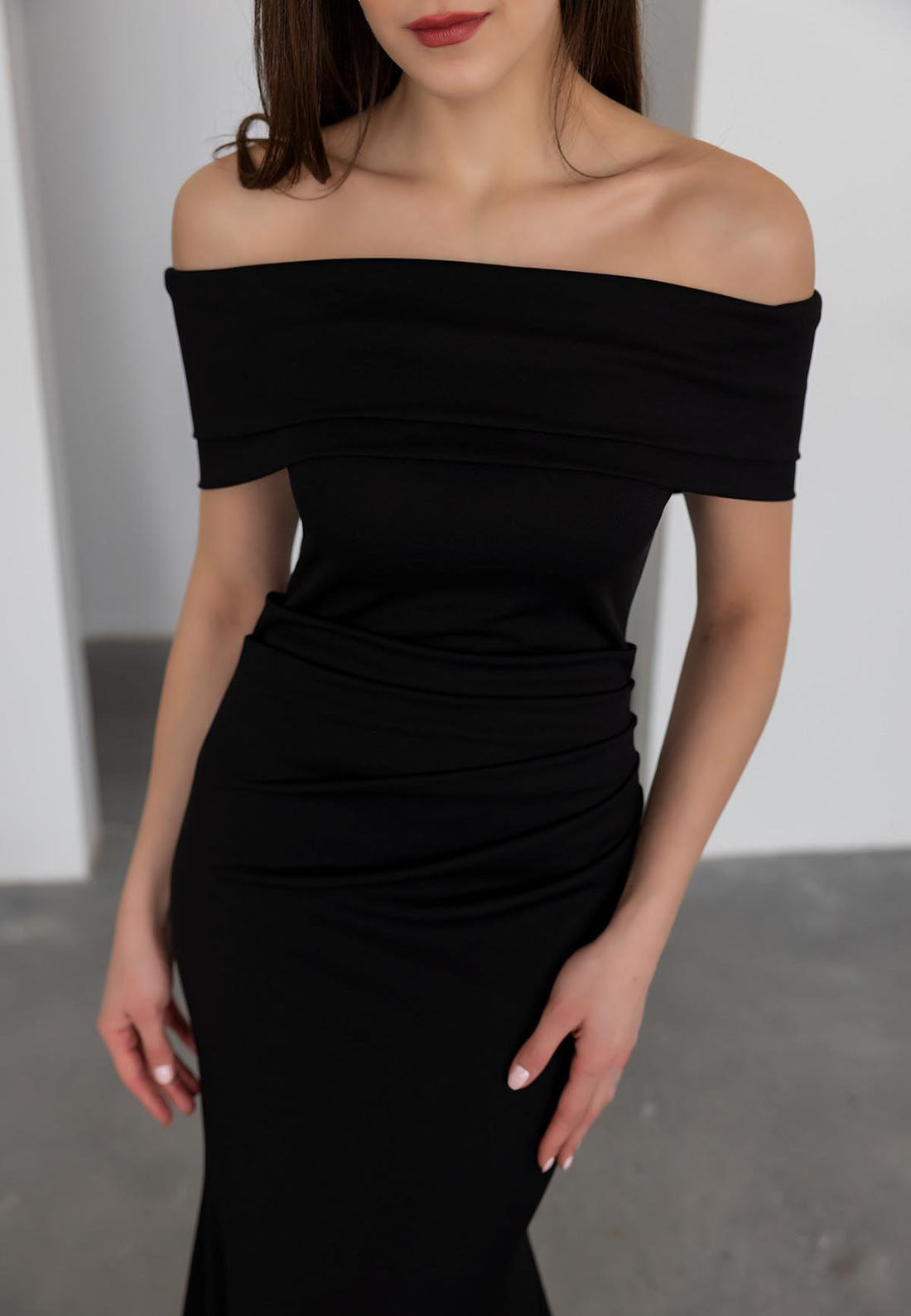 Off the Shoulder Formal Dresses Simple Shawl Pleated Trumpet Evening Gown