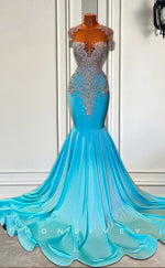 L2899 - Sparkly Trumpet Round Beaded Appliques Party Prom Evening Dress For Black Women