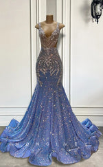 L2910 - Sparkly Scoop Beaded Sequined Party Prom Evening Dress For Black Women