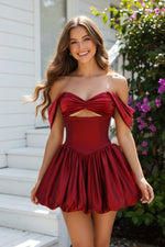 Off-the-Shoulder Cut-Out Corset Bubble Mini Dress
