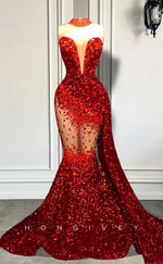 L2898 - Sweetheart Strapless Beaded Illusion With Train Party Prom Evening Dress For Black Women