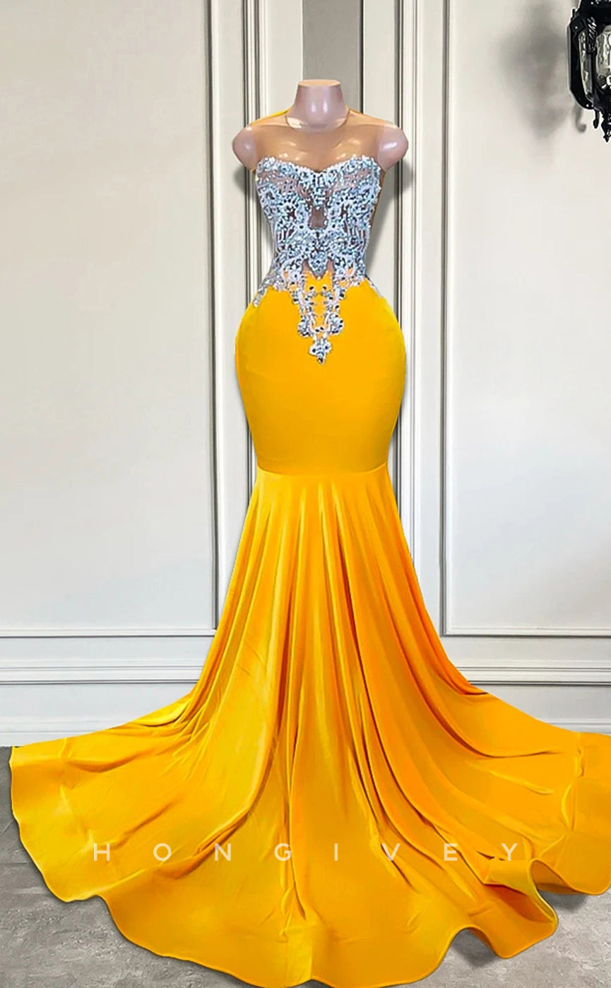 L2904 - Chic Beaded Appliques Trumpet Party Prom Evening Dress For Black Women