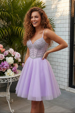 Beaded Corset Glitter Tulle Mini Dress