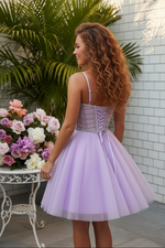 Beaded Corset Glitter Tulle Mini Dress