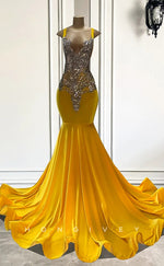 L2903 - Bateau Spaghetti Straps Beaded Appliques Trumpet Party Prom Evening Dress For Black Women