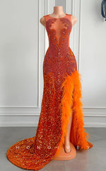 L2911 - Chic Trumpet Beaded Sequined Feathers Party Prom Evening Dress For Black Women