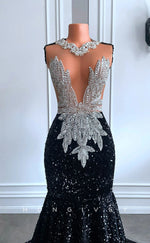 L2905 - Chic Trumpet Illusion Beaded Sequined Party Prom Evening Dress For Black Women