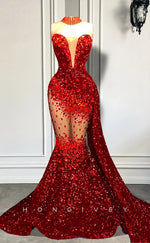 L2898 - Sweetheart Strapless Beaded Illusion With Train Party Prom Evening Dress For Black Women